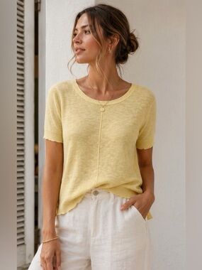 Boutique Brand CHERYL NASH— 100% Linen Butter Yellow Top |